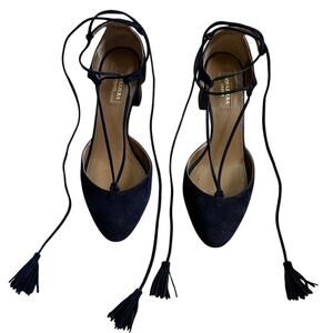 Aquazzura Boheme Tassel Suede Pump, Navy, Size 38